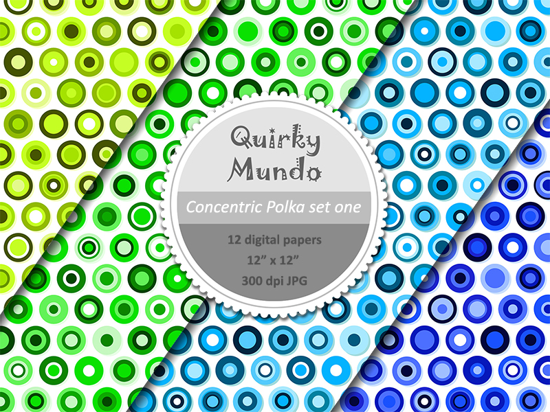 Concentric Polka printable papers second 4 colours - Quirky Mundo